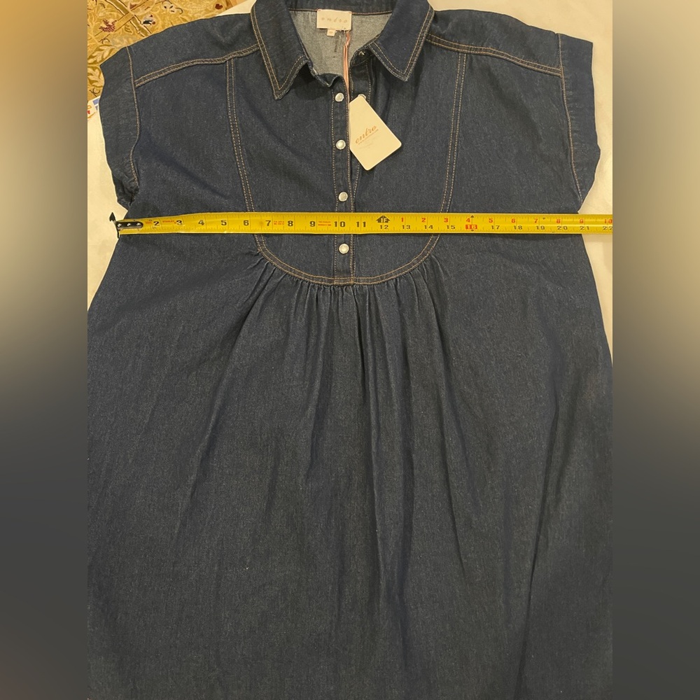 Entro Denim Button Collared Double Stiched Dress Medium NWT - Picture 11 of 12
